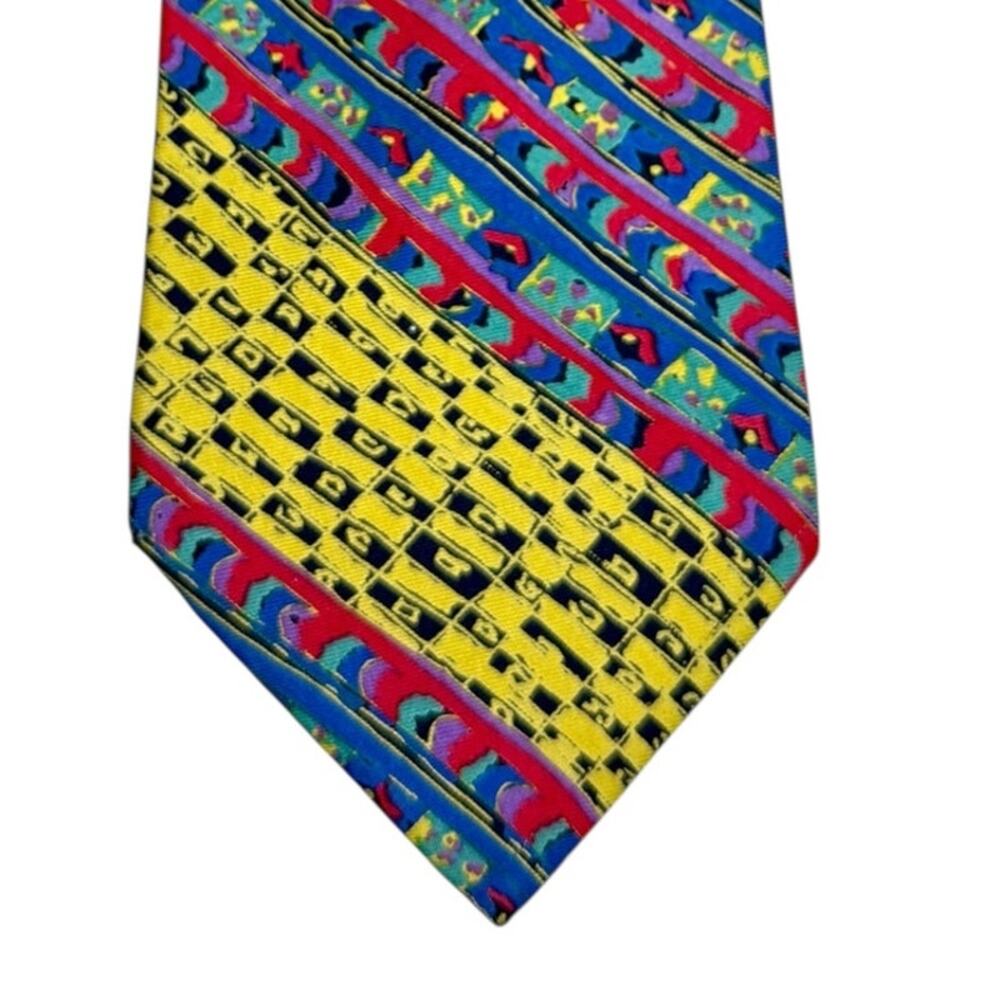 VTG Missoni Cravatte Silk Tie Multicolor Abstract‎ Geometric Maximalist Spain